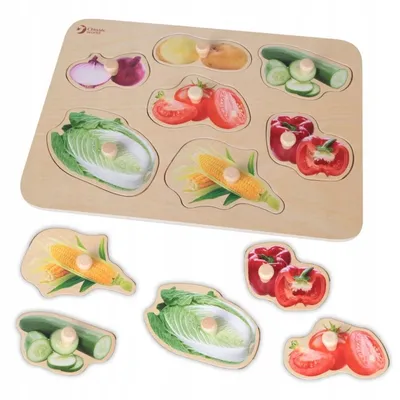Obrázek produktu pro CLASSIC WORLD Dřevěné puzzle pro děti Zelenina Match the Shapes 9 ks.
