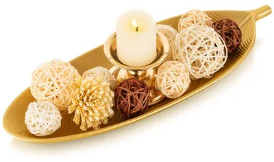 Dekorative Blattschale aus Holz, Gold, 41x15x3 cm, für Schlüssel & Schmuck