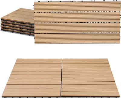 Zdjęcie produktu dla Clanmacy, 6 szt. Płytki WPC, płytki tarasowe, płytki na klik, płytki podłogowe o wyglądzie drewna, 30 x 60 cm, teak
