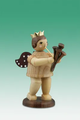 Produktbild von Holzfigur Musikantenengel mit Martinshorn und Krone natur Höhe 6cm NEU