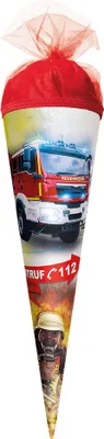 Produktbild von ROTH Geschenk-Schultüte Feuerwehr 35 cm klein rund Tüllverschluss Zuckertüte Schulanfang