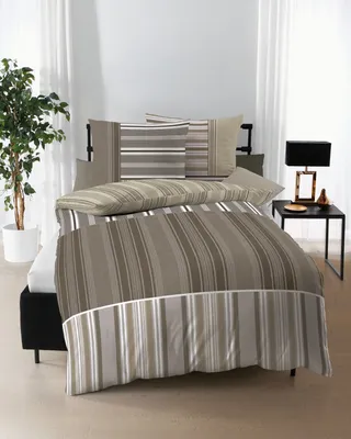 Produktbild von Kaeppel Mako-Satin Bettwäsche Sandro Herren 100% Baumwolle Reißverschluss Bettbezug Kissenbezug Bettgarnitur Bettwäsche-Set 155x220 cm Olivgün