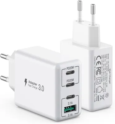Zdjęcie produktu dla Zestaw 2 ładowarek USB-C, 40 W, wieloportowa szybka ładowarka, 4 porty
