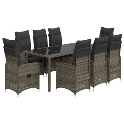 Produktbild von 9-tlg. Garten-Bistro-Set mit Kissen Grau Poly Rattan