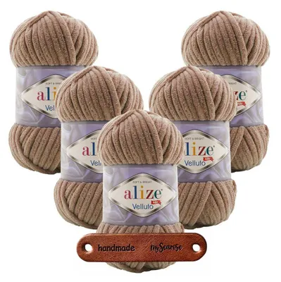 Produktbild von 5 x ALIZE Velluto 329 Tobacco Brown mit Label