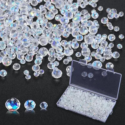 Productafbeelding van Kristallen glazen ronde kralen set - 4/6 - 8 mm gefacetteerd - Transparant