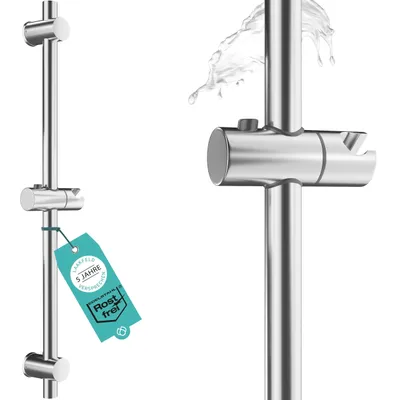 Produktbild von Edelstahl Duschstange 66cm rostfrei - Brausestange variable Bohrlöcher dank flexibler Wandhalterungen - Dusch Stange & top Slider (Matt)