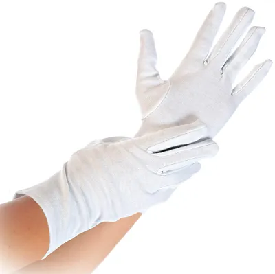 Obrázok produktu pre Bavlnené rukavice HYGOSTAR BLANC, L, biela dĺžka: 250 mm, zmes bavlny, bielené, stredné nožnice - 12 kusov (2714)