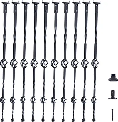 Obrázek produktu pro SucceBuy 44'' x 1/2'' pozinkované ocelové schodišťové zábradlí, ozdobná vřetena zábradlí, matná černá, balení 10 kusů s dutými dvojitými koši, sada točitého schodišťového zábradlí včetně bot a šroubů