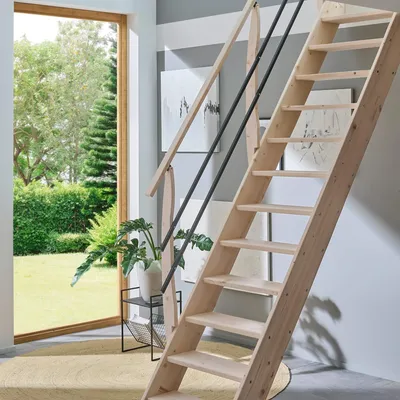 Produktbild von Raumspartreppe Intercon Living in Fichte, einseitiges Geländer | Holztreppe mit 12 Stufen für Geschosshöhen bis 285 cm