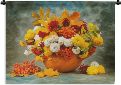 Produktbild von MuchoWow® Wandteppich Wandbehang Blumen - Herbst - Obst 90x67.5 cm Tapisserie Dekoration Wandtuch - Fototeppich - Wand-Skulpturen