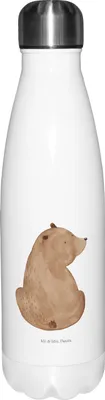 Produktbild von Mr. & Mrs. Panda Trinkflasche Bär Schulterblick - Weiß - Geschenk, trinkflaschen, Selbstachtung, Thermosflasche, Thermo-Trinkflasche, Weltansicht, Weisheit, Motivation