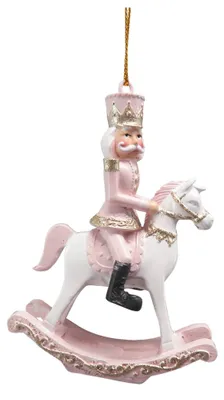 Immagine prodotto di Ciondolo natalizio Clayre & Eef cavallo a dondolo 9 cm plastica rosa