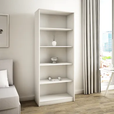 Produktbild von Bücherregal mit 5 Ebenen Regal in matter Ausführung 74 cm breit, Standregal Regal 74 cm breit, Standregal mit 4 Einlegeböden weiß