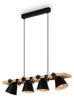 Produktbild von Pendelleuchte Hängelampe Vintage 4-flammig 4xE27 Metall-Holz schwarz Briloner