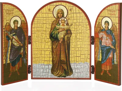 Obrázok produktu pre Bohorodička požehnaná nebeská ikona triptych drevo 25x16cm kresťanská 13827