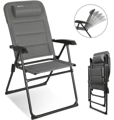 Produktbild von Campingstuhl Hochlehner klappbar – gepolsterter Gartenstuhl mit 5-fach verstellbarer Rückenlehne bis 150 kg belastbar - grau