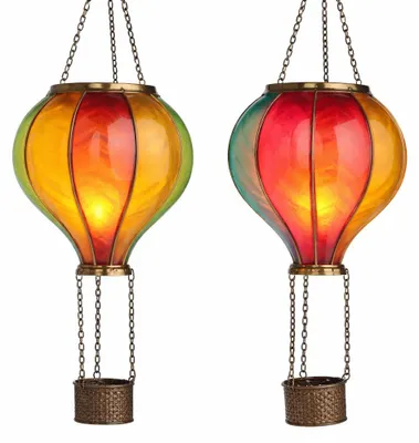 Zdjęcie produktu dla 2x wisząca lampa solarna LED, kolorowa, w kształcie balonu na ogrzane powietrze, wys. 47 cm