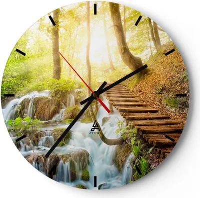 Produktbild von Wanduhr - Rund - Glasuhr - Park Wasserfall Wasser - 40x40cm - Schleichendes Uhrwerk - Lautlos - zum Aufhängen bereit - Dekoration Modern - Wanddekoration aus Glas - C3AR40x40-3639