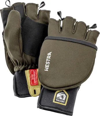 Windstopper Pull Over - mitt Fäustlinge von Hestra in Olivgrün mit verstärktem Handflächenbereich.