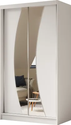 Produktbild von ALTDECOR Kleiderschrank mit Spiegel und Schiebetüren VOXI, kugelgelagerte Führungsschienen und Aluminium-Leisten 120 cm Weiß