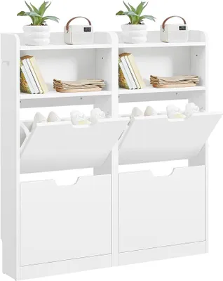 Imagen del producto de Armario para zapatos con 4 puertas, zapatero, estantería para zapatos con compartimentos abiertos