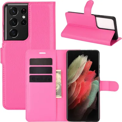 Productafbeelding van Beschermhoes voor Samsung Galaxy S21 Ultra, telefoonhoesje, hoesje, beschermtas, portemonnee, kleur: roze