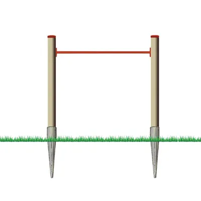 A pull-up bar set on a white background with a strip of grass at the bottom.