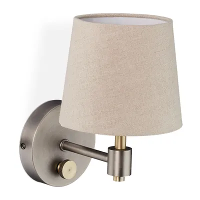 Produktbild von Relaxdays Wandlampe Vintage, dimmbar, Wandstrahler mit Schalter, Stoffschirm, E14, HxBxT: 23 x 15 x 21 cm, beige/silber
