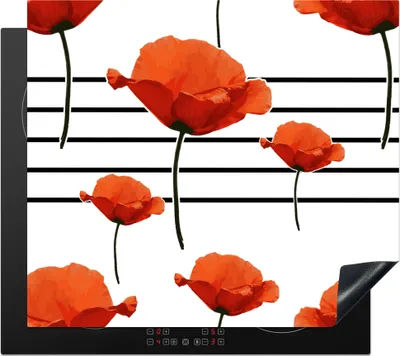 Produktbild von KitchenYeah© Herdabdeckplatte Musik - Mohn , 59x51cm, Küche Deko, Glaskeramikkochfeld Herdabdeckung, Abdeckplatte fùr Kochfeld