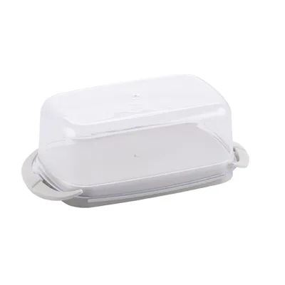 Produktbild von Butterdose mit Deckel 17 × 9 × 6,5 cm – Butterbehälter aus Kunststoff PP Beige Transparent
