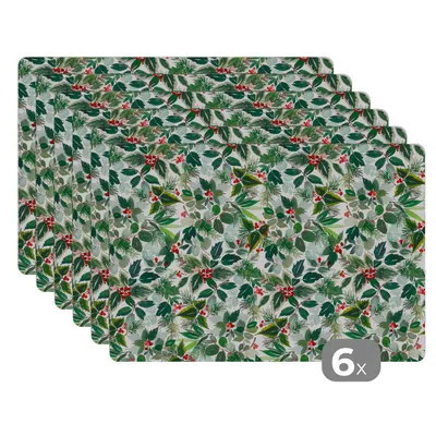 Obrázok produktu pre MuchoWow® Podložky Sada 6 podložiek Umývateľné podložky 30x45x0.3cm Akvarel - Zelená - Vianoce Podložka pod stôl Nekĺzavá a odolná voči teplu
