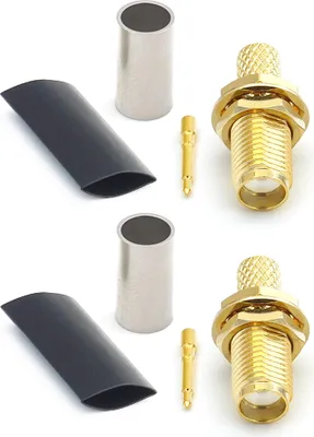 Image de RP-SMA femelle RG58 LMR195 RG303 RG141 RG142 RG400 Connecteur de câble coaxial à sertir RF, plaqué or (pack de 2)