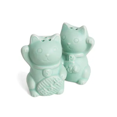 Produktbild von Salz- & Pfefferstreuer Lucky Cat Steingut 2-tlg Glückskatze mintgrün ca. 5 x 4 x 7 cm
