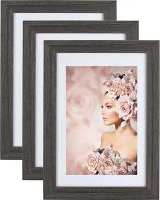 Produktbild von 3er Pack Holz Bilderrahmen Foto Plexi Rahmen Acryl Collage Wanddeko Poster S215 - Farbe: Grau | Format: 20x20