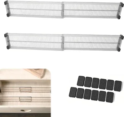 Produktbild von PolkaHome® 4er Set Schubladeneinsätze, verstellbar, Schubladen-Organizer, transparent, Kunststoff, für Küche, Büro, Schlafzimmer,