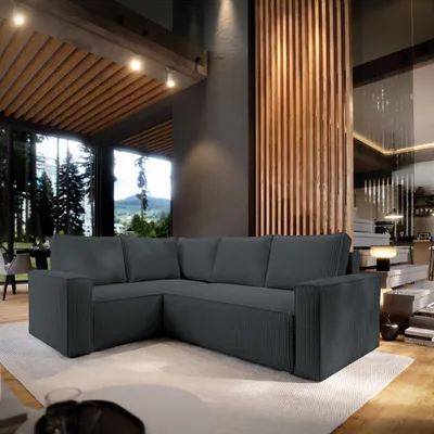 Produktbild von Masseno Ecksofa ESTANO L-S mit Schlaffunktion L-Form, Sofa mit Bettkasten, Wohnzimmersofa, Couch, Soffa, Bettsofa, Couchgarnitur- Grau, POSO 34