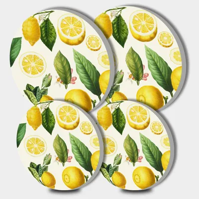 Herdplattenabdeckungen 4er-Set, Edelstahl, 20+25 cm, Zitronenprint