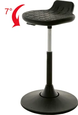 Produktbild von Multibeweglicher Drehhocker Orlando | Sitzhöhe 49-68cm | Ø 40cm | Tragfähigkeit 110kg | Polyurethane Sitz & Kunststoff-Tellerfuß | mit Sitzneigung & kliener Rückenstütze | Schwarz