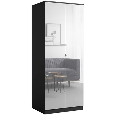 Kleiderschrank zum Schlafzimmer für Kleidung mit Spiegel, Höhe: 200cm, Breite: 80 cm, schwarz