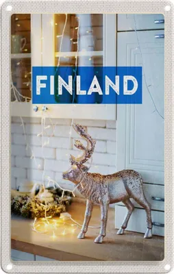 Produktbild von vianmo Blechschild 18x12 cm Finnland Hirsch Lichterkette Schrank Abenteuer Reisen Urlaub