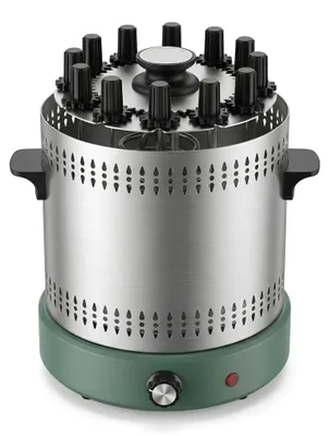 Produktbild von Vertikaler Elektrogrill - Kebabgrill Dönergrill - 1200 W - 12 Spieße - automatischer Drehspieß - Edelstahl - Fettauffangschale - grün
