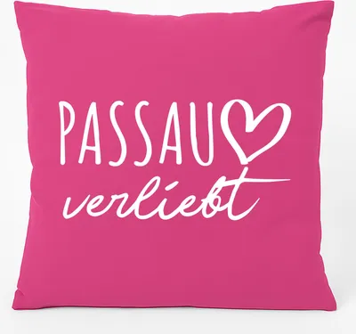 Produktbild von Huuraa Kissen Passau verliebt 40x40cm mit Füllung Fuchsia Baumwolle Dekokissen Geschenkidee