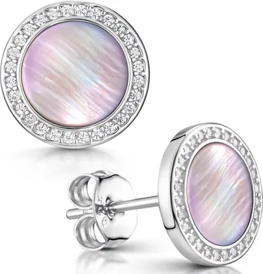 Produktbild von MATERIA by Matthias Wagner Perlmutt Ohrringe Silber 925 rosa - Damen Ohrstecker rund Zirkonia SO-394-Rosa Muschel
