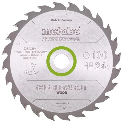 Produktbild von Metabo Sägeblatt cordless cut wood - professional 160x1,6 / 1,1x20 Z24 WZ 22°