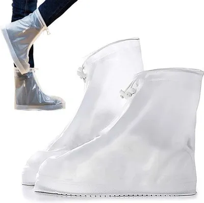 Produktbild von Regenuni-Schuhe - Steife Schuhhauben - Mit Reißverschluss Und Riemenverschluss - Schuhüberzug - Regenschutz - Schutz Vor Regen Und Schmutz - Weiß - Größe 40/41