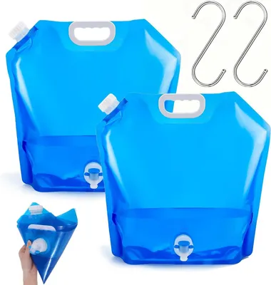 Image de Bidon pliable de 10 litres, comprenant 2 bidons de 5 litres chacun, avec robinet et crochets en forme de "S", idéal pour le camping