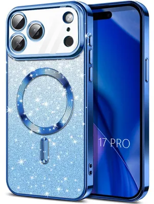 Image de Coque pour iPhone 17 Pro, Protection Anti-Rayures Silicone avec Cercle Magnétique - Bleu Pailleté