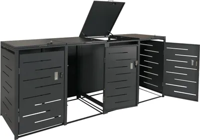 Obrázok produktu pre 4-dielny kryt na odpadkový kôš HWC-E83, kryt na odpadkový kôš, výsuvný 117x263x80cm ~ antracit, oceľ 108kg