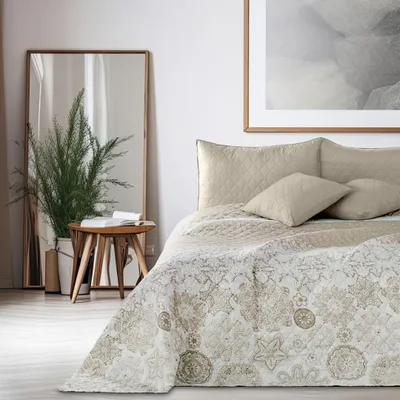 Produktbild von Tagesdecke Bettüberwurf Allzweckdecke Wohndecke Wendedesign Alhambra 220x240 Beige